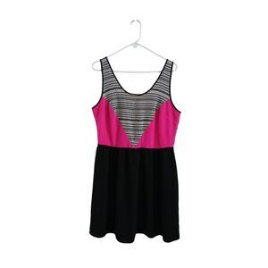 Attention Womens 12  Sleeveless Dress Knee Length Color block Pink Black Bold